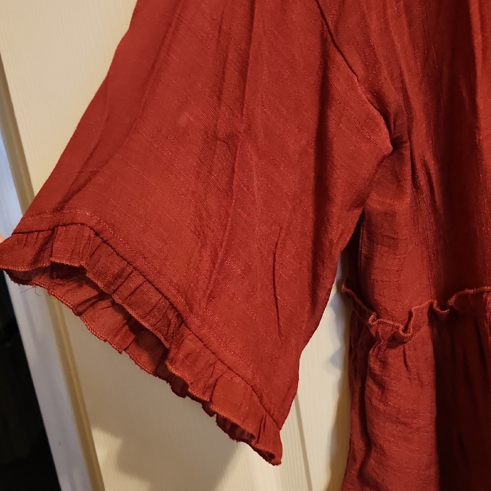 Easel Rust Cardigan with Ruffled Edges, Small - Picture 3 of 9
